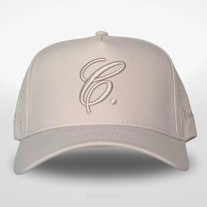 CITRUSY Athletic Trucker Golf Hat | Performance Mens 5 Panel Cap | Cool Breathable Waterproof Workout Running Snapback - color: Signature C. | Sandstone