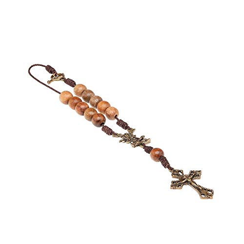 Intercession St. Michael Car Rearview Mirror Rosary (Wood) - style: St. Michael