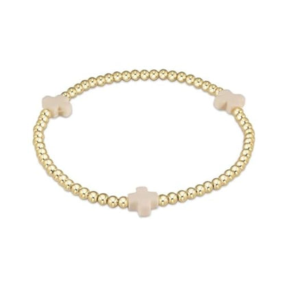 Colorful Cross Charm Bracelets for Women Men Adjustable Gold Plated Beaded Bracelet Boho Bead Ball Stretch Bracelet Birthday Summer Beach Jewelry - color: Beige