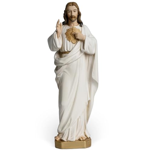 BC Catholic Sacred Heart of Jesus Statue, 6" H Jesus Christ Figure, Catholic Gifts Religious Indoor Home Decor, Handpainted Renaissance Sculpture Purity & Grace Collection from Buildclassic - color: Gold&white Jesus