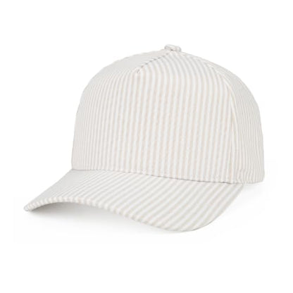 C.C Women's Criss-Cross Ponytail Trucker Hat - Snapback, One Size - color: Cotton Stripe-beige