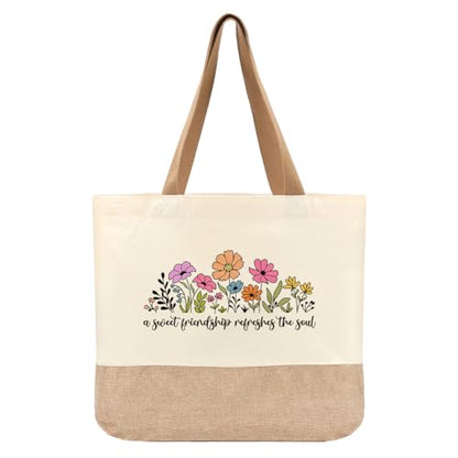 Tote Bag, Gifts for Women Friends Girlfriend Coworker Wife Mom Reusable Tote Bags Birthday Thank You Gift - color: A Sweet Friendship