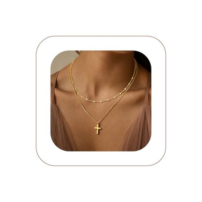 Cross Necklace for Women 14K Gold Silver Plated Small Cross Necklace Dainty Cross Pendant Choker Simple Trendy Cute Sideway Cross Charm Chain Necklaces for Women Trendy Christian Baptism Religious Faith Jewelry Gifts - size: Gold-519