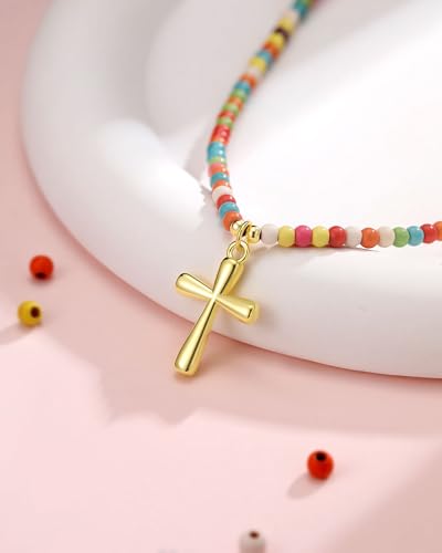 PINKDODO Colorful Bead Cross Necklace Happy 8th 9th 10th Birthday Gifts - style: 9th birthday