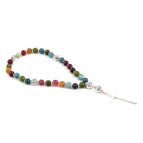 KIKILA Handmade 8mm Anglican Prayer Beads Rosary Natural Stone Beads with Cross Custom Rosary - style: Colorful Tourmaline