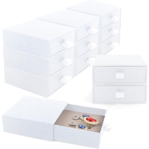 Jewelry Gift Box, 12-Pack Necklace Gift Box Drawer Jewelry Box Bangle Necklace Case For Earrings & Rings, Stylish Necklace Bracelet Organizer, 3.5 x 3.5 x 1.25 Inches (White) - color: White