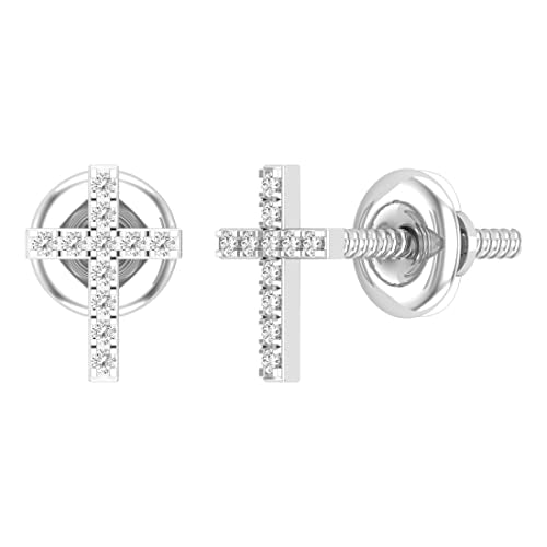 Dazzlingrock Round White Natural Diamond Charm Cross Stud Earrings - style: Screw Back