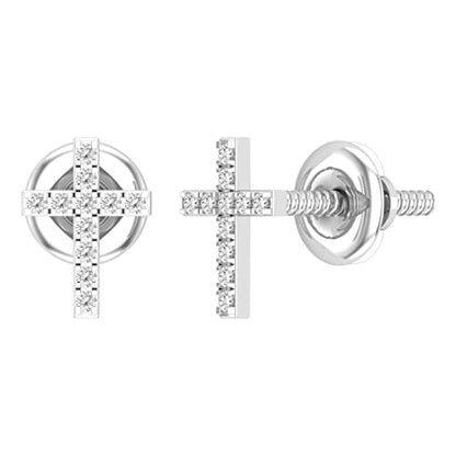 Dazzlingrock Round White Natural Diamond Charm Cross Stud Earrings - style: Screw Back