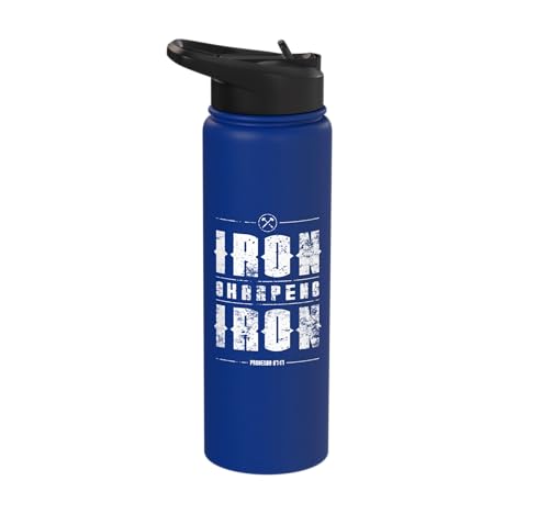 Iron Sharpens Iron Christian Gym Water Bottles Bible Verse Stainless Steel Insulated Water Bottle - color: Royal Blue