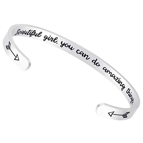 Fesciory Inspirational Bracelets for Women, Stainless Steel Cuff Bangle - color: Silver50