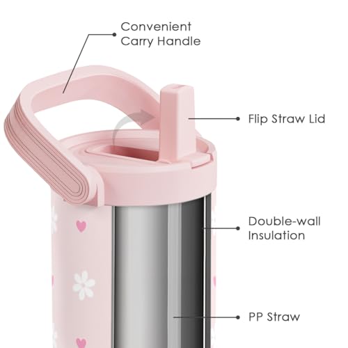 SANDJEST Daisy Stainless Steel Straw Lid Tumbler 30oz with Carry Handle for Women Girls, Insulated Travel Coffee Cup, Gift for Sports Outdoor Workout Christmas Birthday (Pink) - color: Daisy 1