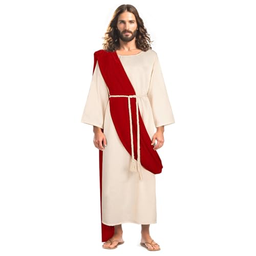 Men's Jesus Costume Christian Biblical Robe Medieval Missionary Outfits Halloween Cosplay Cloak - size: X-Large