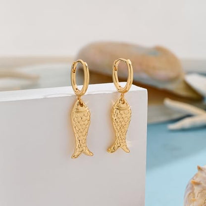 MUYAN Gold Fish Hoops Dangle Earrings for Women Beach Jewelry - style: Hoop C