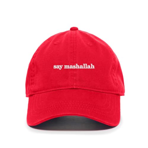 DSGN By DNA Say Mashallah Embroidered Hat Islamic Muslim Faith Inspired Cotton Baseball Cap Adjustable Dad Hat for Men&Women - color: Red