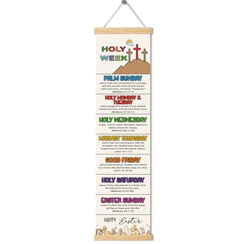 Happy Easter Decor, Holy Week Poster, Easter Story Banner Decor for Home Church, Bible Verse Wall Door Decoration, Church Activity Kids, Family Hanging of Scripture and Words Decorations 07 - color: Style 7