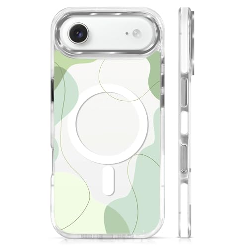 for iPhone 17 Air Case [Compatible with Magsafe],Girls Women Clear Magnetic Case Silicone Shockproof Protective Cover with Pattern Aesthetic Green Wavy Art - color: Aesthetic Green Wavy Art, size: iPhone 17 Air