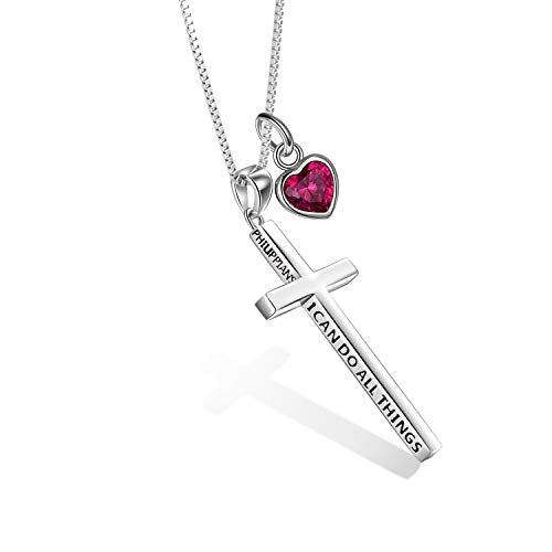 POPLYKE Cross Necklace 925 Sterling Silver Philippians 4:13 I Can Do All The Things Inspirational Necklace Gifts for Women Men 20+2'' - color: silver-07 July