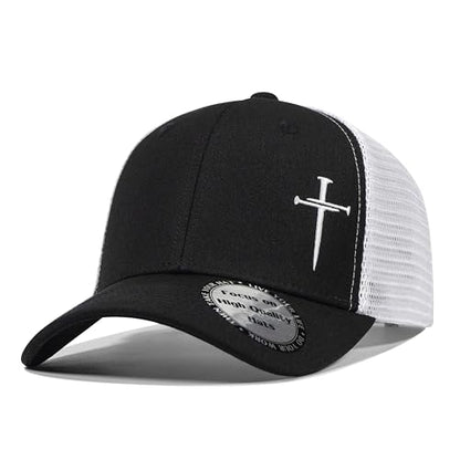 Christian Hats for Men Women,Jesus 3 Nail Cross Hat Christian Religious Gifts for Birthday/Christmas,Black and Silver - color: 04.black-white