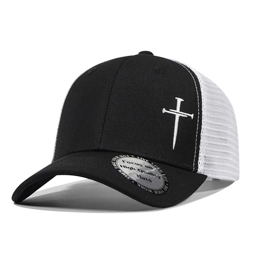 Christian Hats for Men Women,Jesus 3 Nail Cross Hat Christian Religious Gifts for Birthday/Christmas - color: 04.black-white