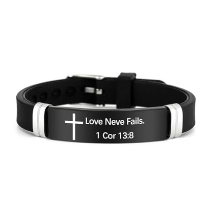 2Pcs Cross Bracelet with Bible Verse,Inspirational Quote Wristband Adjust Silicone Band Scripture Bracelets Faith Inspirational Baptism Gift Daily Reminder Jewelry for Men Women Couples - style: 1 Cor 13 8