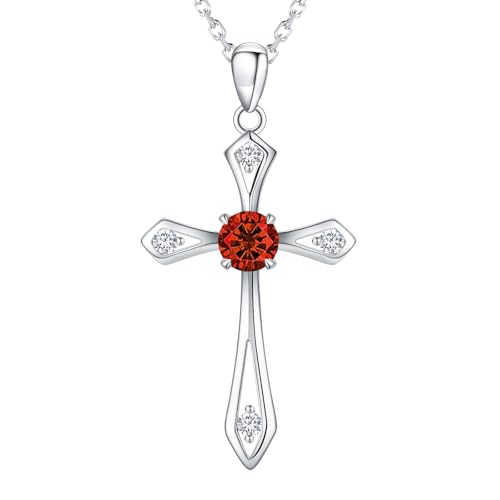 Cross Necklace for Women,925 Sterling Silver Faith Jewerly Gift - color: 01-January-Garnet