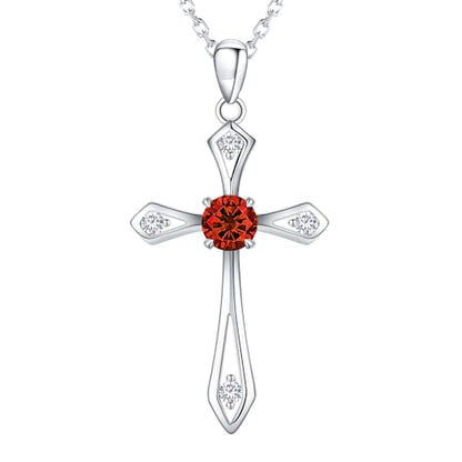 Cross Necklace for Women,925 Sterling Silver Faith Jewerly Gift - color: 01-January-Garnet