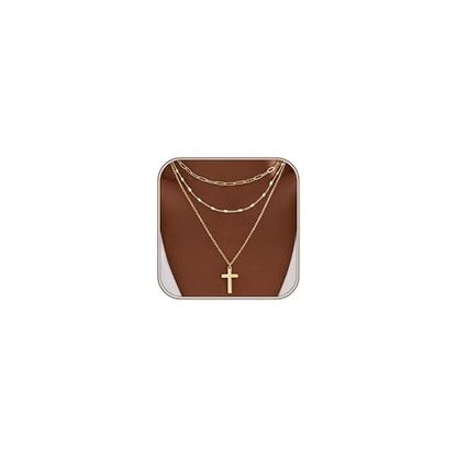 Turandoss Layered Cross Necklaces Stack for Women Girls, Christian Gift - color: Cross