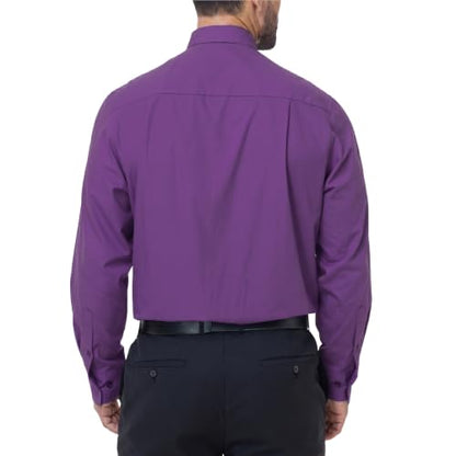 Men's Long Sleeve Clergy Shirt Tab Collar - color: Purple, size: Large
