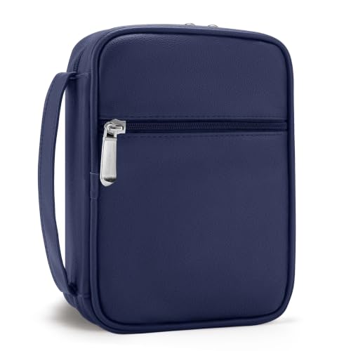 Mini Bible Cover Case for Women and Men, 7x5 PU Leather Bible Sleeve, Compact Travel Bible Carrier Bag with Front Pen Holders, Zipper Closure, Inner Pockets - Blue - color: Blue, size: 7''x5''x1.8''