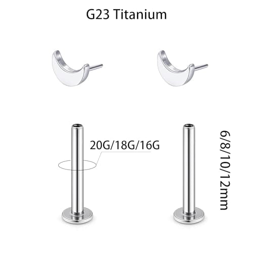 1 Pairs G23 Titanium 20G/18G/16G Press Fit Threadless Push Pop Top 4mm Flat Back Piercing Lip Stud Earring Labret Monroe Lip Ring Tragus Cartilage Bar Lehgth 6mm-12mm - color: 1 Pair Moon