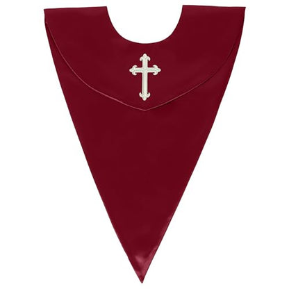 GradPlaza Unisex V Shape Church Choir Stole with Gold or White Embroidery Cross for Adults Church - color: Maroon, style: White Cross