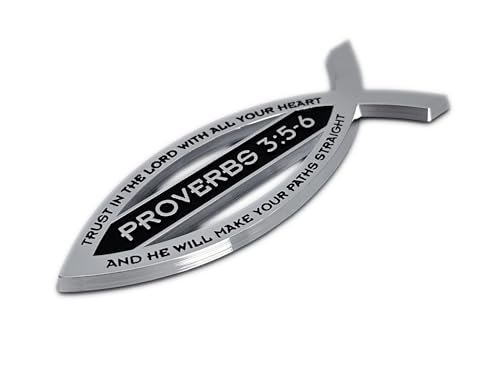 Elektroplate Christian Fish Proverbs 3:5-6 with Verse OEM Chrome Emblem for Cars, Trucks, and All Auto | Universal Fit at 4" x 1.4" | Weatherproof - color: Proverbs 3:56