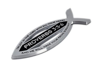 Elektroplate Christian Fish Proverbs 3:5-6 with Verse OEM Chrome Emblem for Cars, Trucks, and All Auto | Universal Fit at 4" x 1.4" | Weatherproof - color: Proverbs 3:56
