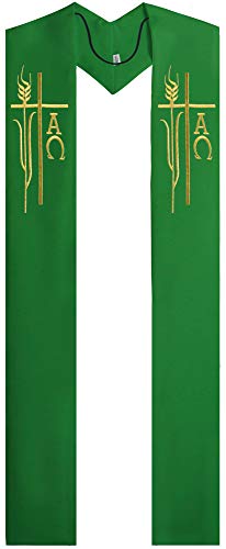 IvyRobes Alpha Omega Overlay Stole Wedding Clergy Stole 90" Long-4 Colors Available - color: Kelly Green