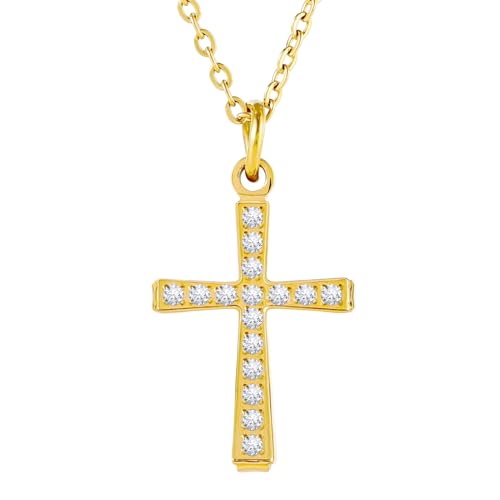 Gold Cross Necklace for Women Diamond Necklace for Women Sparkling Cubic Zirconia Pendant 18K Gold Plated Cross Pendant Religious Jewelry with Diamond Birthday Gift Christian Gifts for Her - color: Gold, style: Small Cross