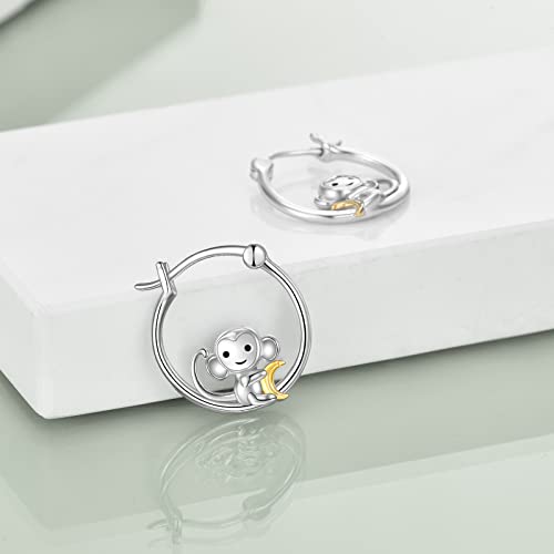 Fox/Pig/Mushroom/Cat Earrings Sterling Silver Cute Hoop Earrings Animal Jewelry Gifts for Women Daughter - style: monkey
