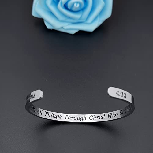 MUERDOU Inspirational Cuff Bracelet Bangle for Women Christian Bible Verse Bracelet Prayer Faith Religious Stainless Steel Bangle Gifts for Her - style: I can do all things
