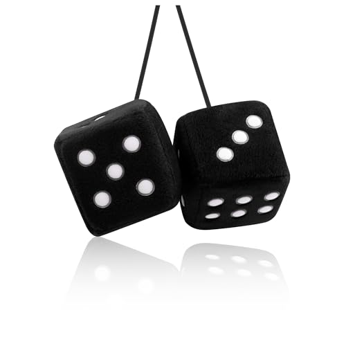 Stylish Fuzzy Dice for Car Hanging Ornament,Funny Plush Dice Rear View Mirror Accessories,Car Accessories Interior Cute Mirror Hanging Accessories (Black) - color: Black