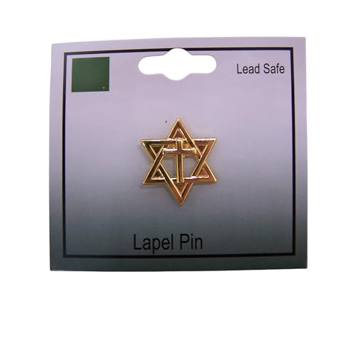 Gold Star of David with Cross Lapel Pin – Religious Faith Pin, Interfaith Symbol Jewelry, Christian Jewish Gift
