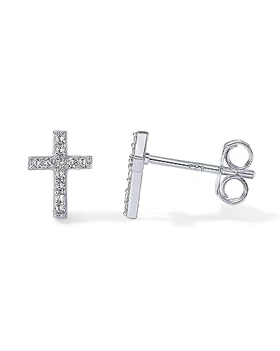 PAVOI 14K Gold Plated 925 Sterling Silver Posts Cross Earrings for Women | Small Religious Faith Cubic Zirconia Cross Studs Huggies Earrings - style: CZ Stud
