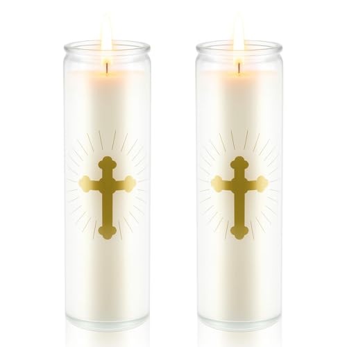 2 Pcs Natural Soy Wax Prayer Candles in Glass 7 Day Cross Candles - color: White