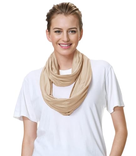 Lina & Lily Premium Modal Jersey Knit Women's Infinity Scarf Loop Lightweight - color: Beige