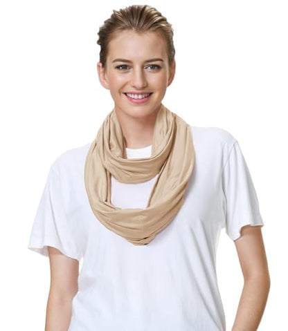 Lina & Lily Premium Modal Jersey Knit Women's Infinity Scarf Loop Lightweight - color: Beige