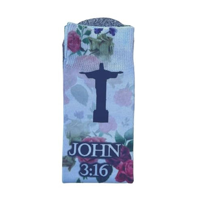 Bible Verse Socks for Men, Christian Scripture Crew Socks, Faith Gift - color: God's Love (John 3:16)