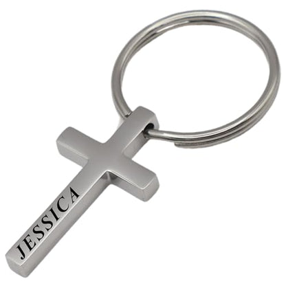 Custom Cross Stainless Steel Keychain – Christian Religious Gift with Bible Verse or Personalized Name – Inspirational Faith Reminder for Church, Men, Women, and Friends - Custom Stocking Stuffer Gift
