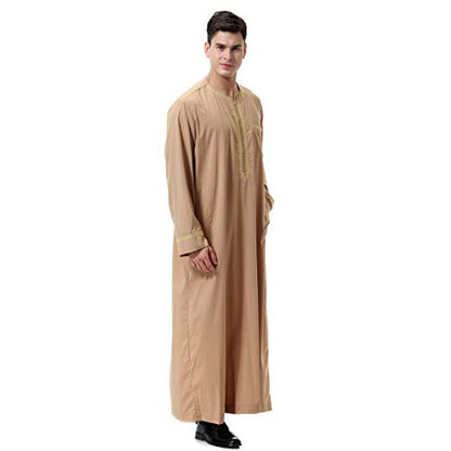 Lenmipot Men's Muslim Clothes Durable Kaftan Robe Dubai Long Gown Ethnic Clothes,1pc Soft Robe - color: A Light Tan, size: X-Large