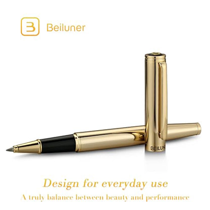 BEILUNER Luxury Gold Rollerball Pen, Stunning Pens with 24K Gold Finish, Noble and Elegant Designs,Schneider Ink Refill, Fancy Gift Set for Men & Women, Executive Writing, Office, Nice Graduation Gift - color: ,Gold