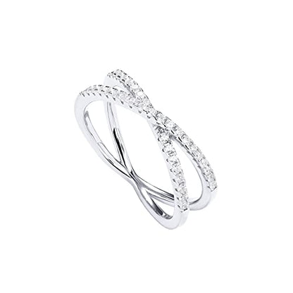 PAVOI 14K Gold Plated X Ring Simulated Diamond CZ Criss Cross Ring for Women - color: White Gold, size: 7