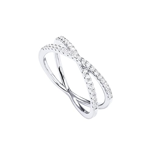 PAVOI 14K Gold Plated X Ring Simulated Diamond CZ Criss Cross Ring for Women - color: White Gold, size: 8