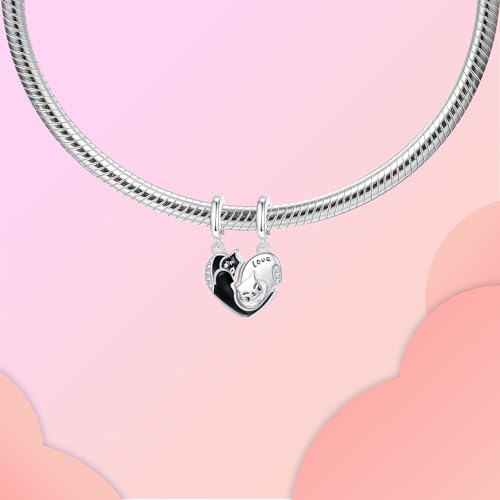 LUXILLA 925 Sterling Silver Charm Golden Family Tree Sparkling Cross Cute Dragon Charms Fits Bracelets Necklace Pendant Bead Jewelry Gift for Women Family Friends - color: Couple Cat Charm